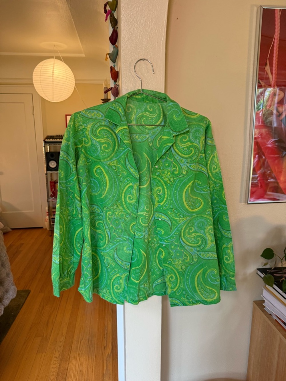 Vintage 70s Green Paisley Button Up Shirt